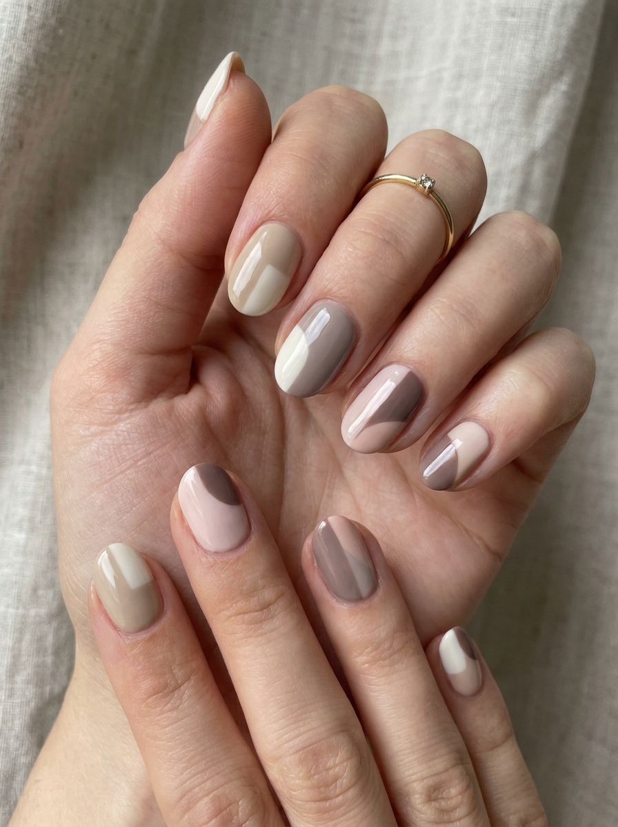 Graphic Nude Color Block Nails